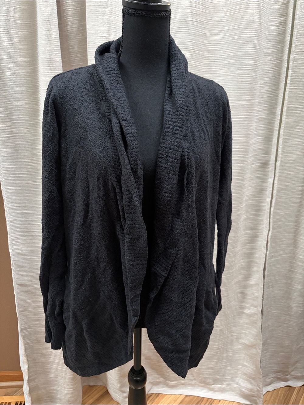 Barefoot Dreams Cozy Black Open-Front Shawl Collar Cardigan